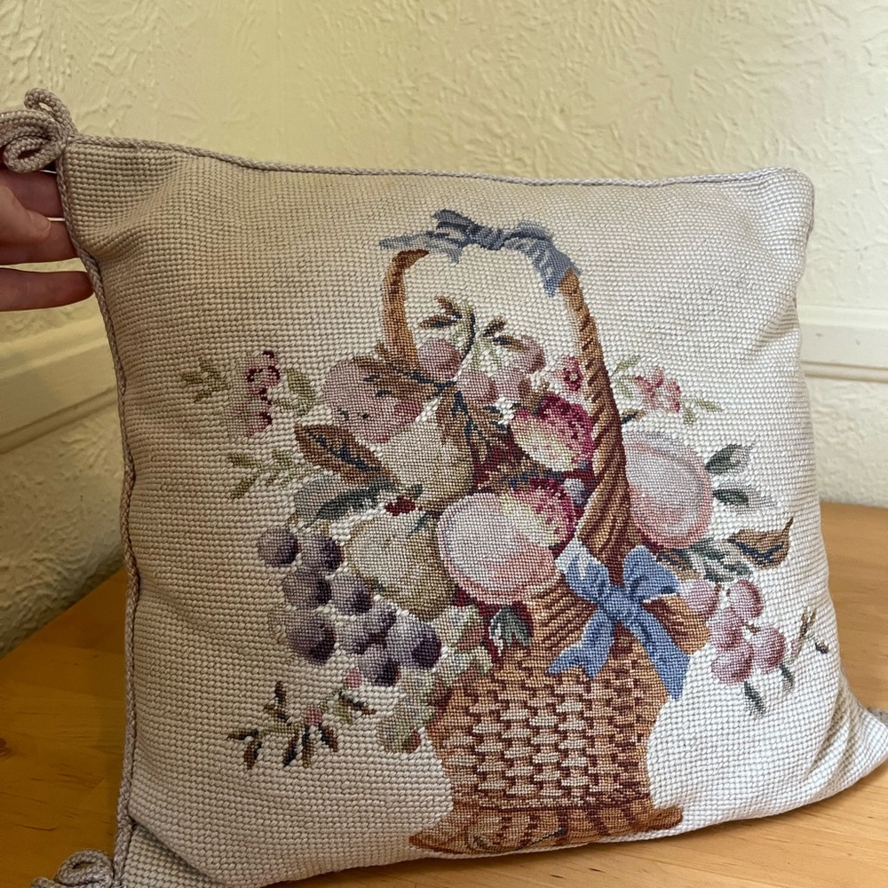 Floral Basket Needlepoint Pillow